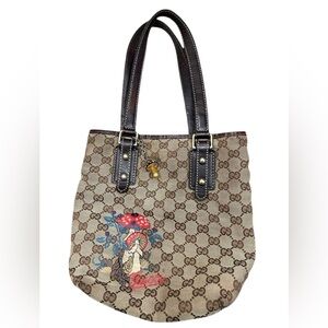 Gucci GG Canvas Mushroom Embroidered Tote Bag